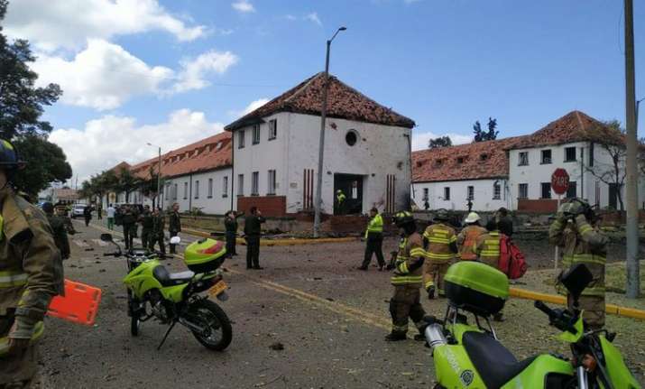 The scene outside the General Santander police academy in