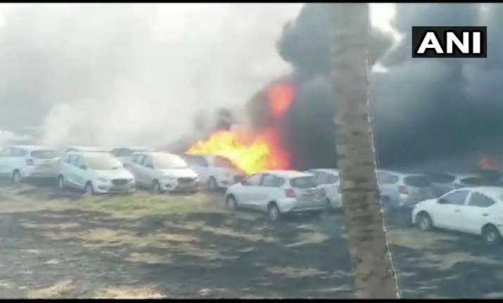 Massive fire engulfs Chennai parking lot, many cars gutted