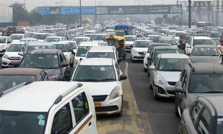 A view of traffic chaos at DND flyover due to a shutdown of