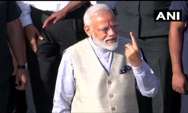 PM Modi after casting his vote at Nishan High School,