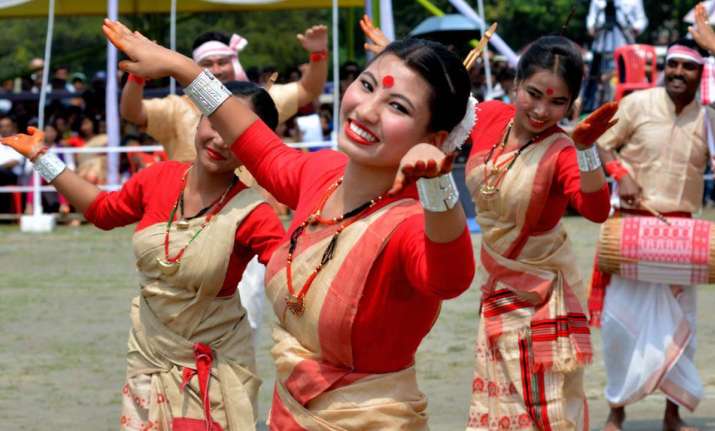 Dancers performing Bihu Dance on the occasion of the