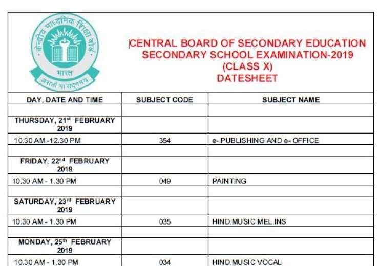 10th Class Date Sheet 2022