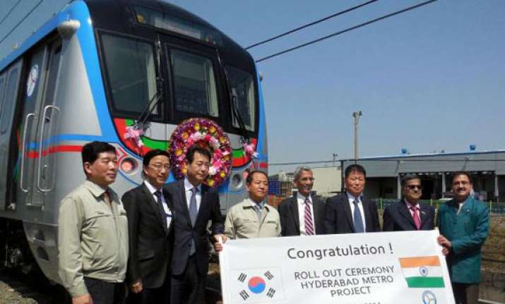 first metro train for hyderabad rolls out of korean factory