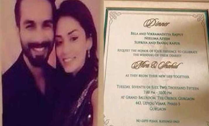 first look wedding card of shahid kapoor and mira rajput