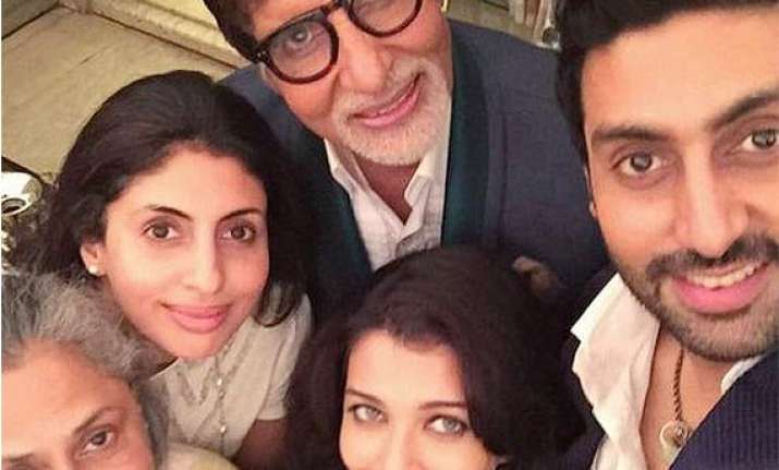 abhishek bachchan takes family selfie on big b s b day