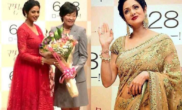 sridevi takes english vinglish to tokyo sizzles in red and
