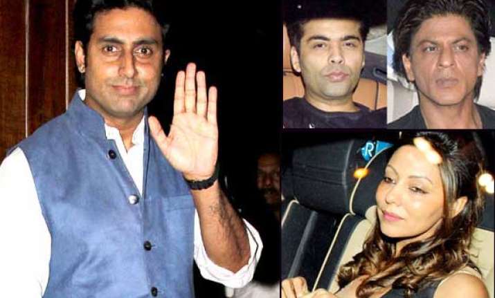 shah rukh karan farah at abhishek bachchan s birthday bash