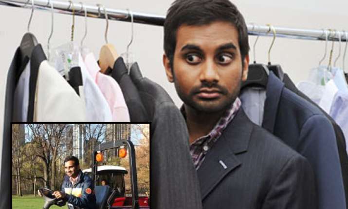 comedian aziz ansari mows lawn in central park