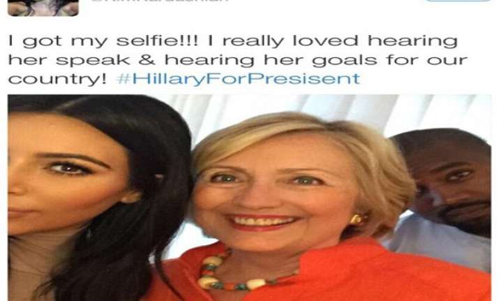 kim and kanye take selfie with hillary clinton