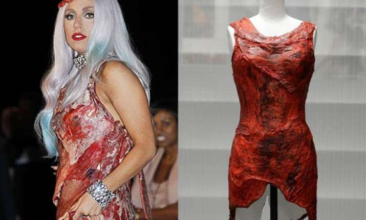 lady gaga s infamous raw meat dress goes on display