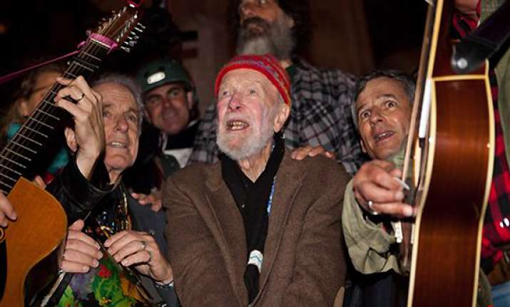 pete seeger and pals attend nyc protest action