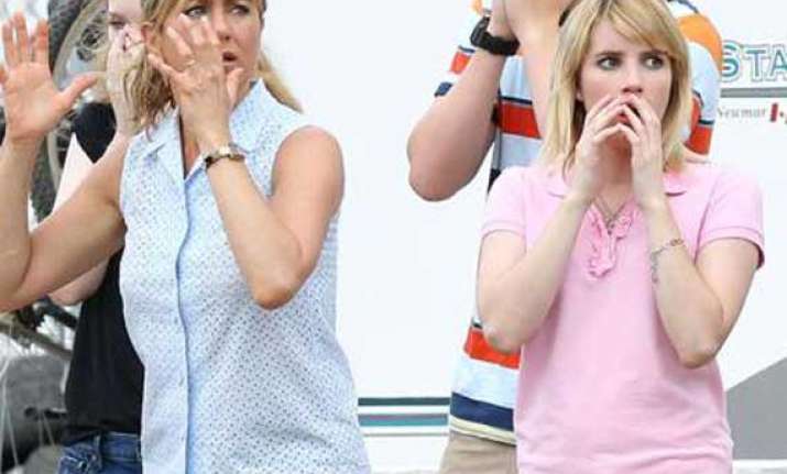 working with aniston leaves emma roberts gushing