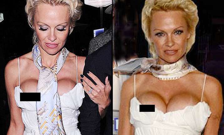 hot pamela anderson reveals huge cleavage faces clear