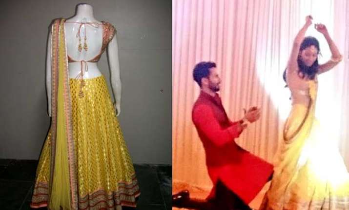 mira rajput flaunts anita dongre s lehenga for sangeet see