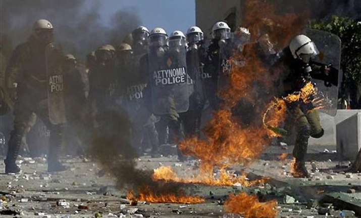 greek protests against austerity turns violent