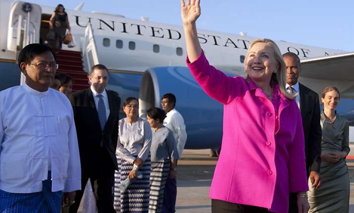 hillary clinton arrives on historic myanmar visit