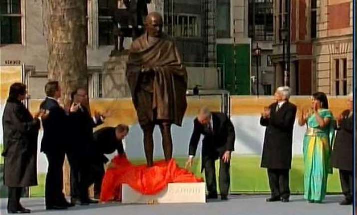 historic gandhi statue unveiled at britain s parliament