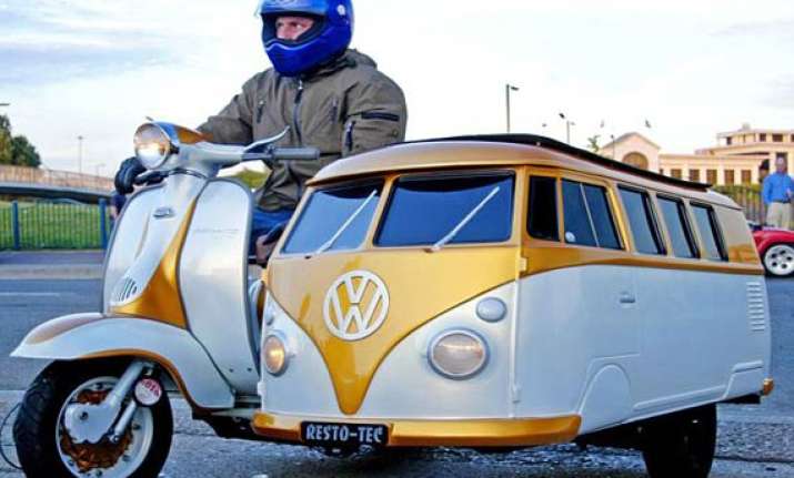 uk man fits vw camper van for his son to his 1961 lambretta