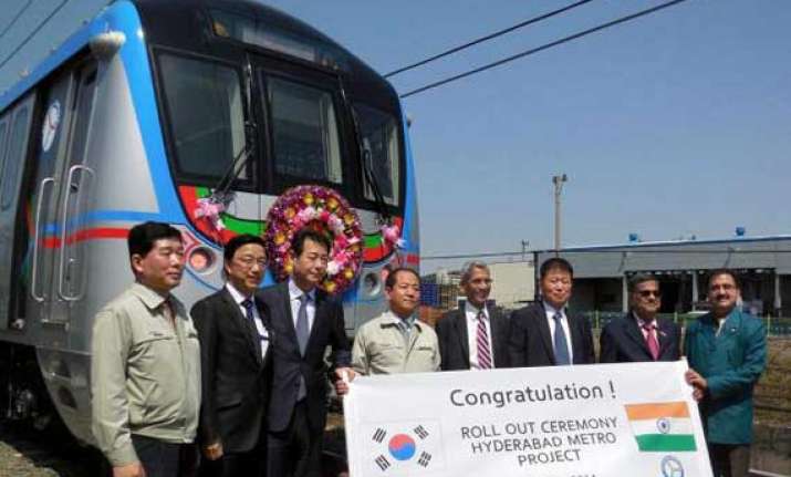 first metro train for hyderabad rolls out of korean factory