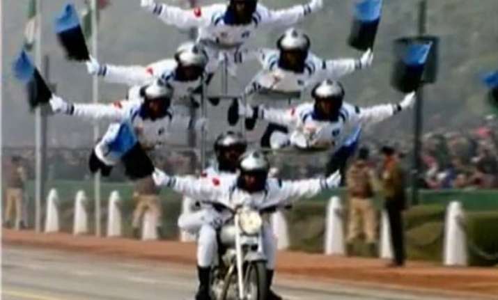 army motorcyclists leave republic day parade audience