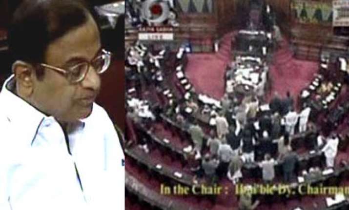 bjp uproar in rs over chidambaram s saffron terrorism remark