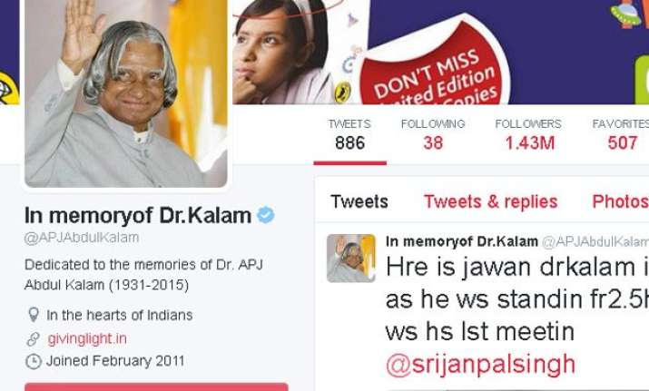 apj abdul kalam s twitter account to remain alive in new