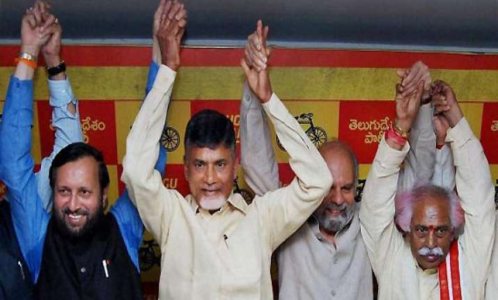 javadekar meets chandrababu naidu to save alliance