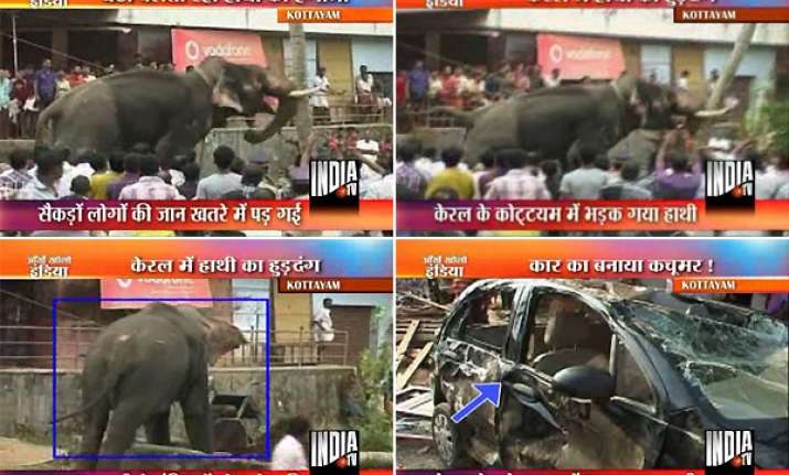 kerala aranmula temple elephant turns violent damages cars