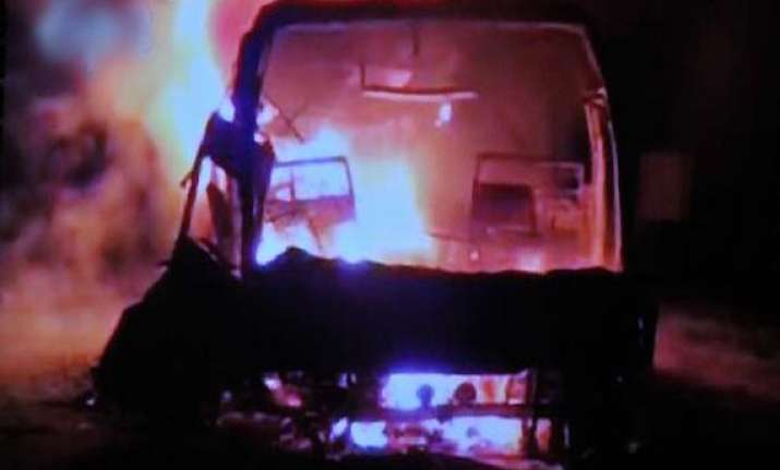 live reporting hyderabad bound bus catches fire in