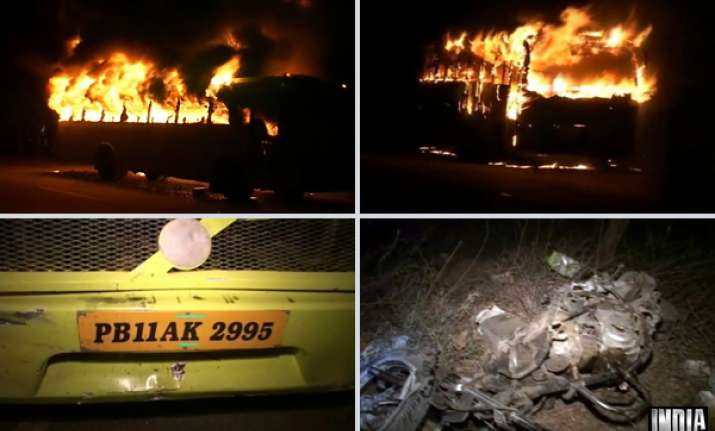 patiala bus set on fire after it kills 2 bike riders