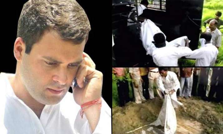 rahul lashes out at up govt meets lakhimpur slain girl s