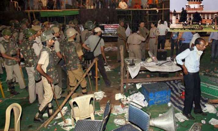 sc concerned over brutal police force on ramdev followers