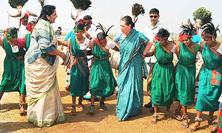 sonia surprises many by dancing with tribal women