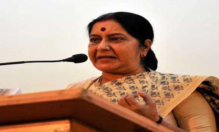 swaraj urges voters to get rid of dark years of cong misrule