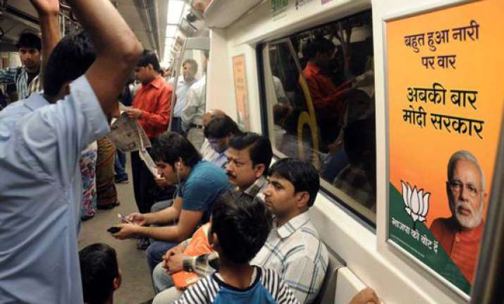 bjp flags 3 400 posters in metro trains congress yet to