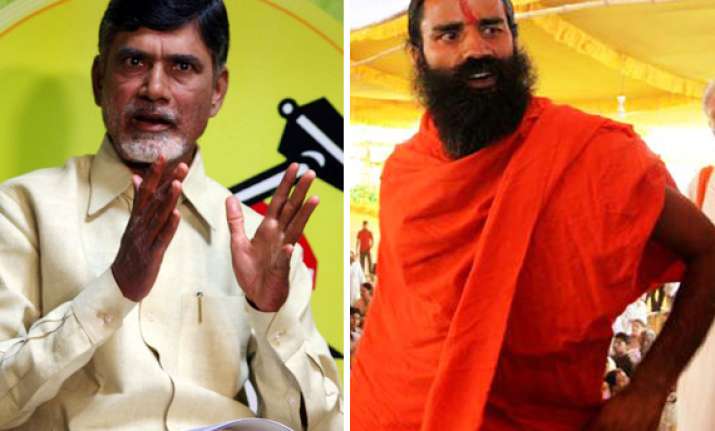 Image result for Baba Ramdev with Narendra Modi and Chandrababu Naidu