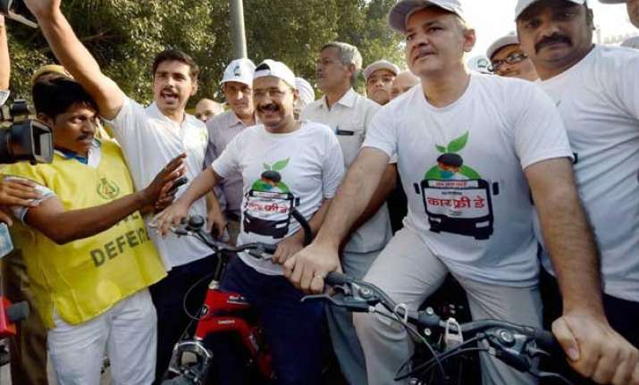 car free day arvind kejriwal on cycle with roadmap for