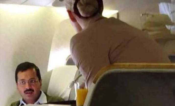 simplicity propaganda arvind kejriwal flies business class