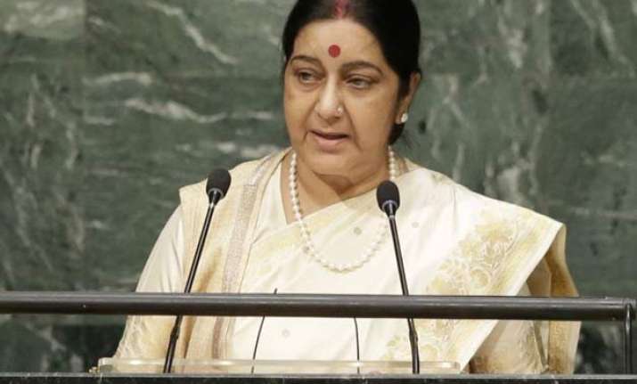 sushma swaraj rakes up cross border terrorism