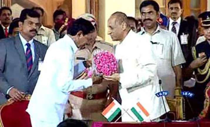 k. chandrasekhara rao takes oath as first chief minister of