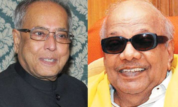 pranab launches campaign meets karunanidhi