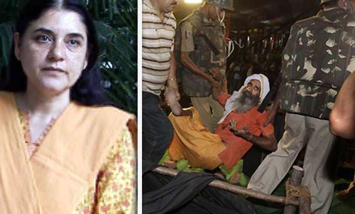 using lathis on sadhus shameful says maneka