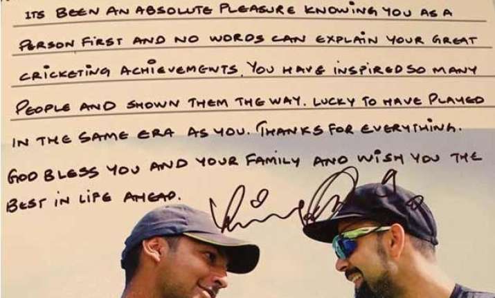 virat kohli s handwritten farewell message to sangakkara