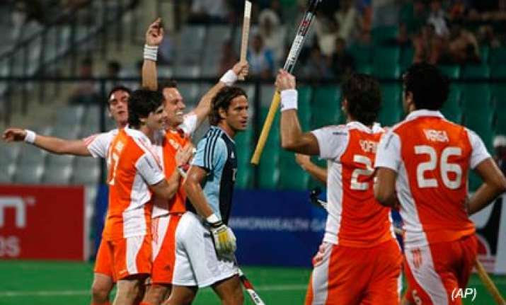 taekema hat trick helps dutch drub argentina 3 0