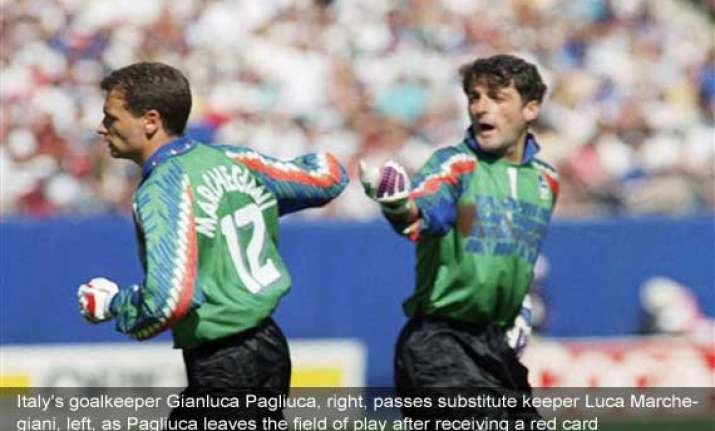 fifa world cup on this day pagliuca becomes 1st keeper sent
