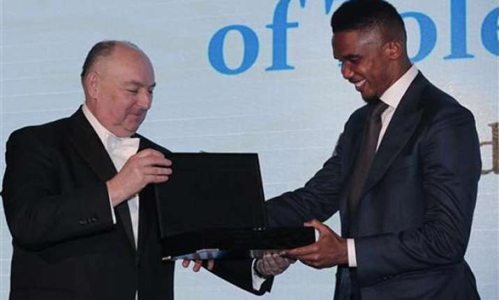 samuel eto o honored for work fighting racism in football