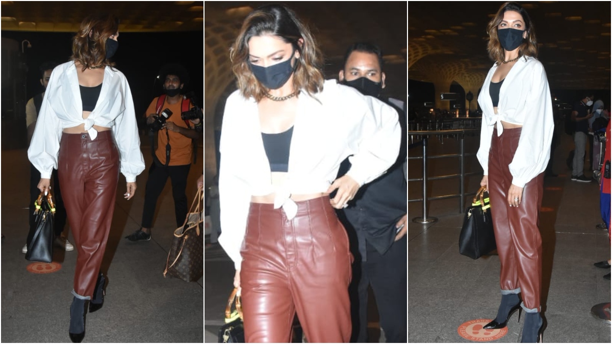 Deepika Padukone's crop shirt-leather pants with ₹3 lakh bag adds