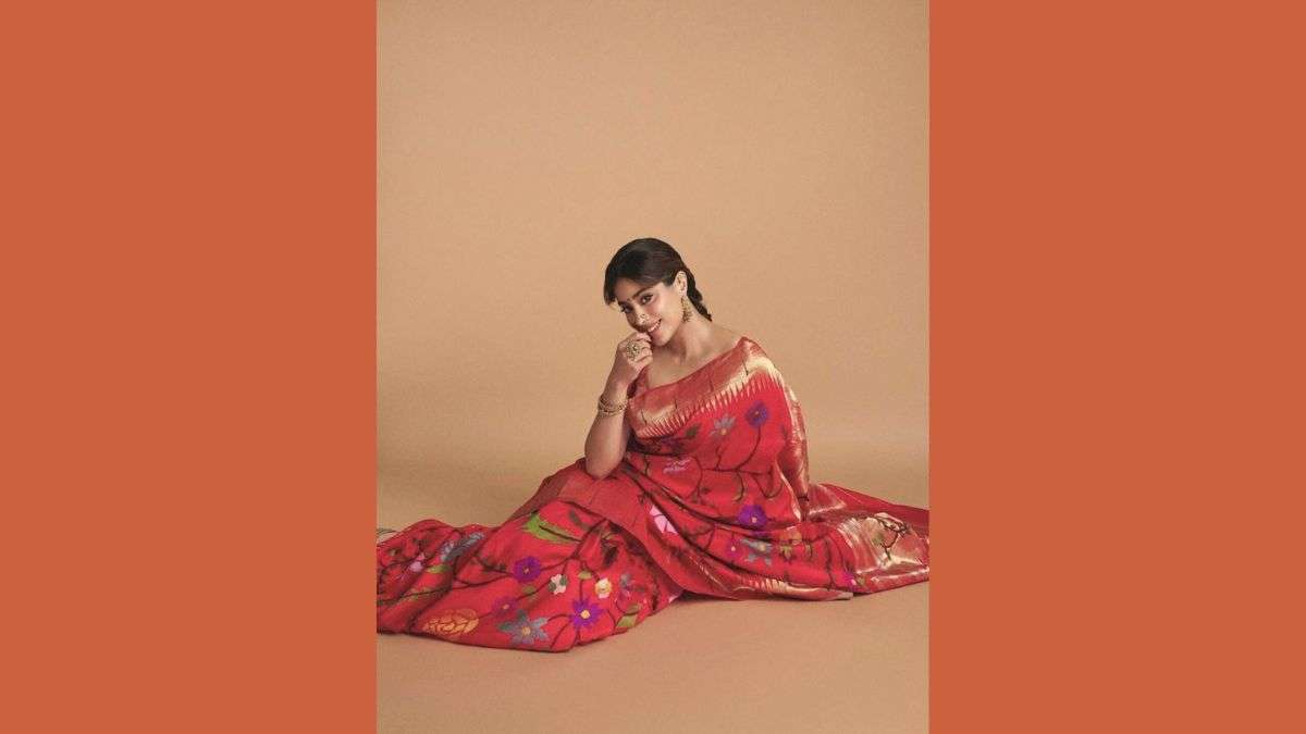 Janhvi Kapoor in bright red Paithani silk saree with multicoloured motifs for Gudi Padwa 2026