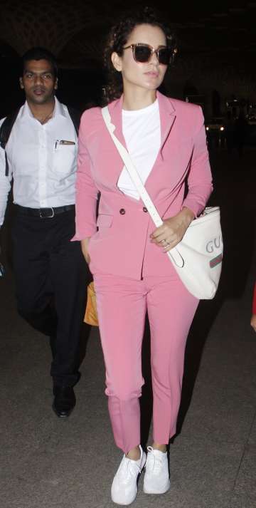 Pink Pantsuit with White Shirt