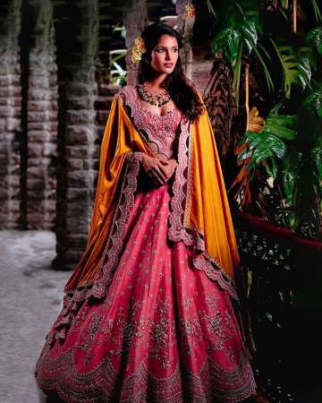 Shop Online Pink Net Sequins Lehenga Choli : 210063 - Best Seller